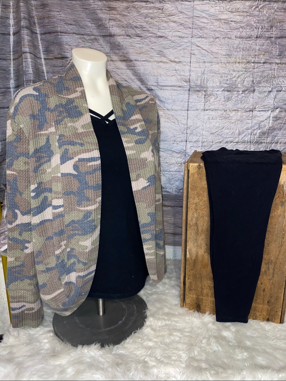 Maurices Camouflage Open-Front Waffle Knit Cardigan Jacket